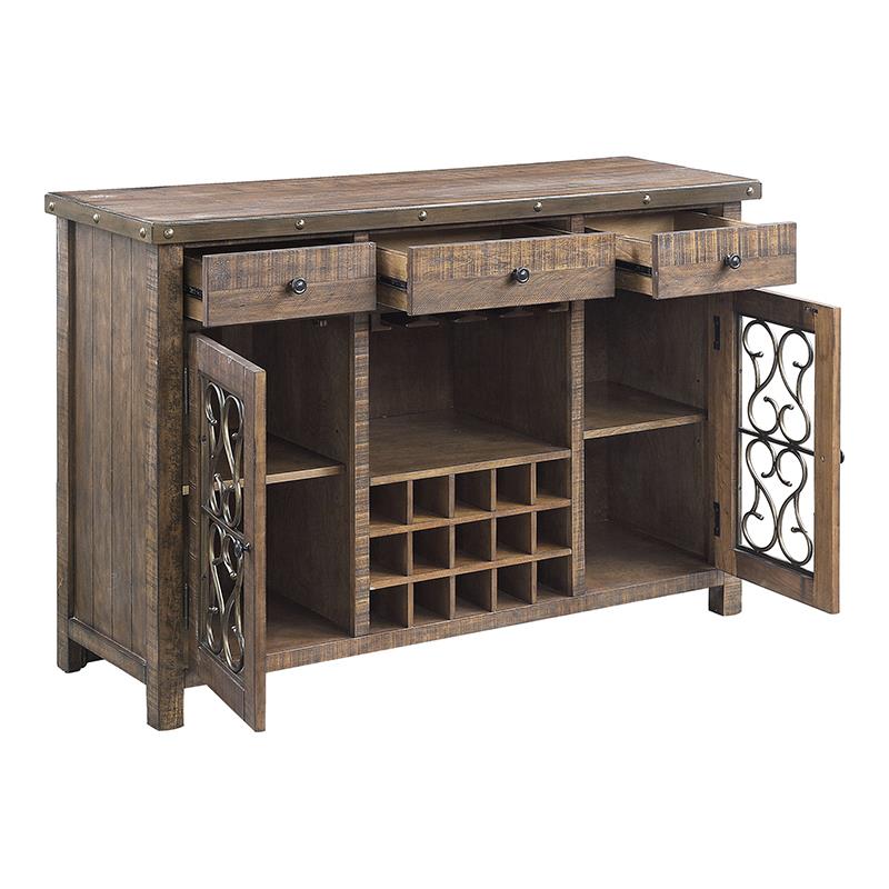 Bowery Hill Wooden Dining Server with Wine Rack in Weathered Cherry