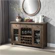 Bowery Hill Wooden Dining Server with Wine Rack in Weathered Cherry