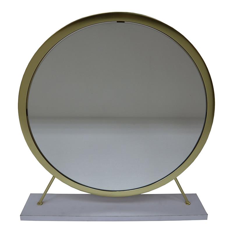 Bowery Hill Vanity Mirror and Stool Set in White and Brass Metal
