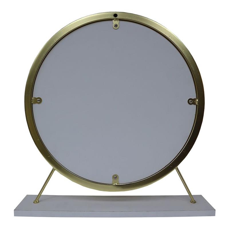 Bowery Hill Vanity Mirror and Stool Set in White and Brass Metal