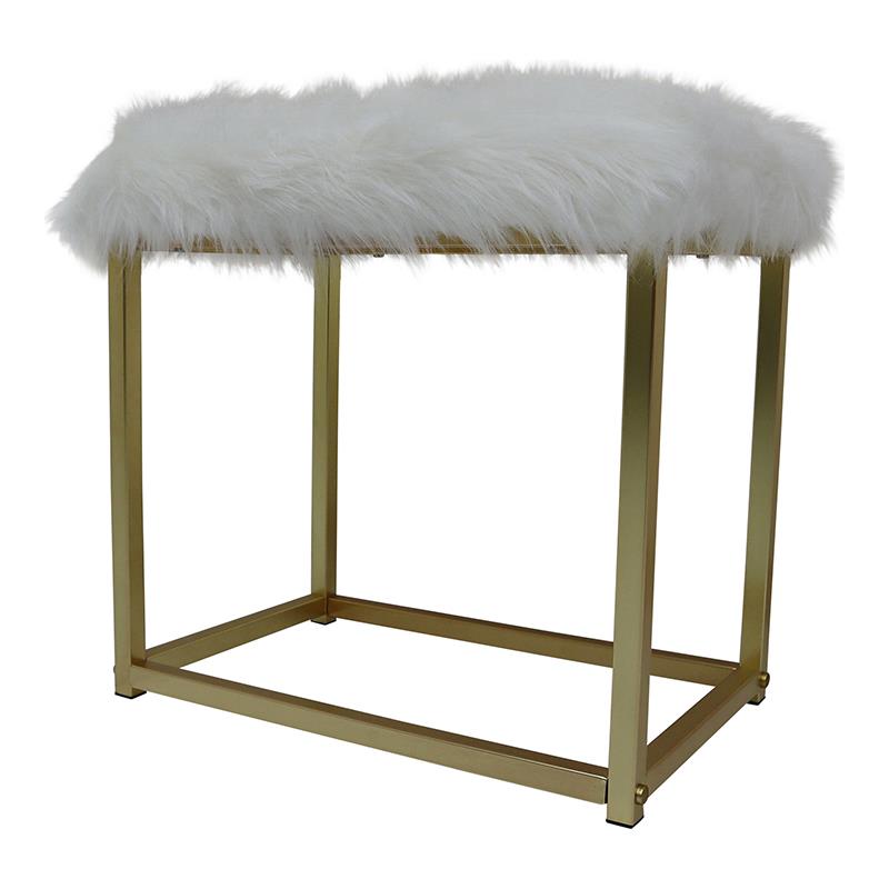 Bowery Hill Vanity Mirror and Stool Set in White and Brass Metal