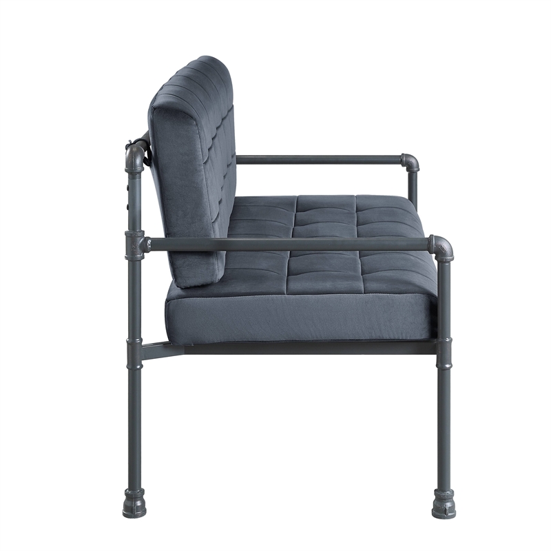 Bowery Hill Gray Velvet Loveseat with Metal Frame and Industrial Style