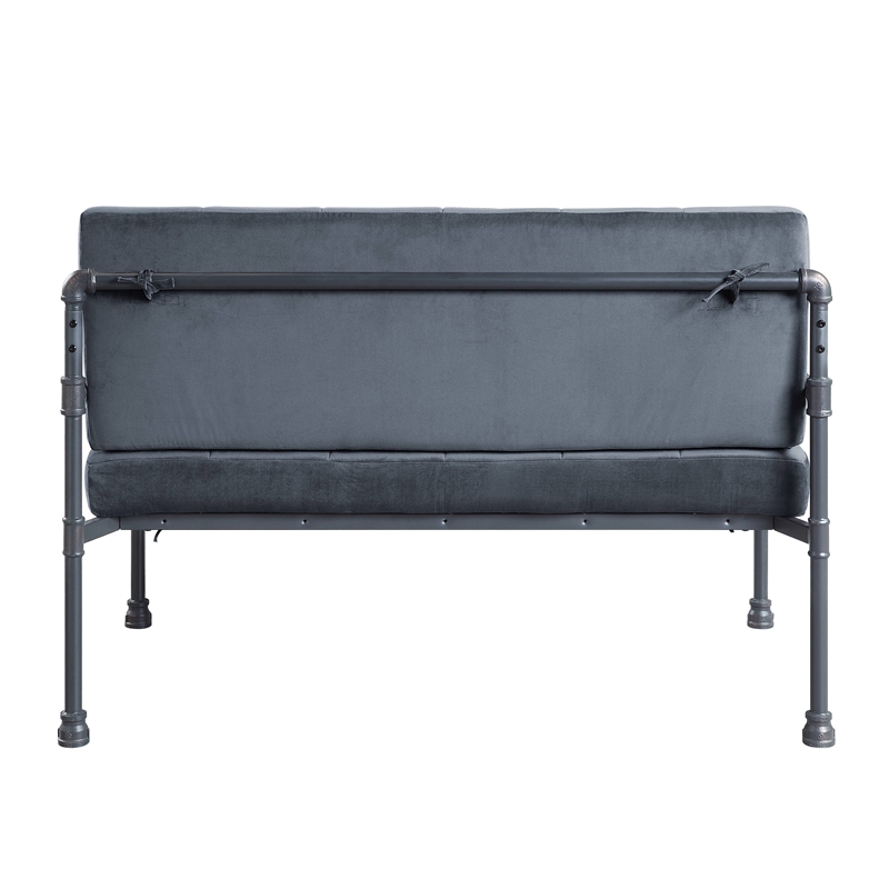 Bowery Hill Gray Velvet Loveseat with Metal Frame and Industrial Style