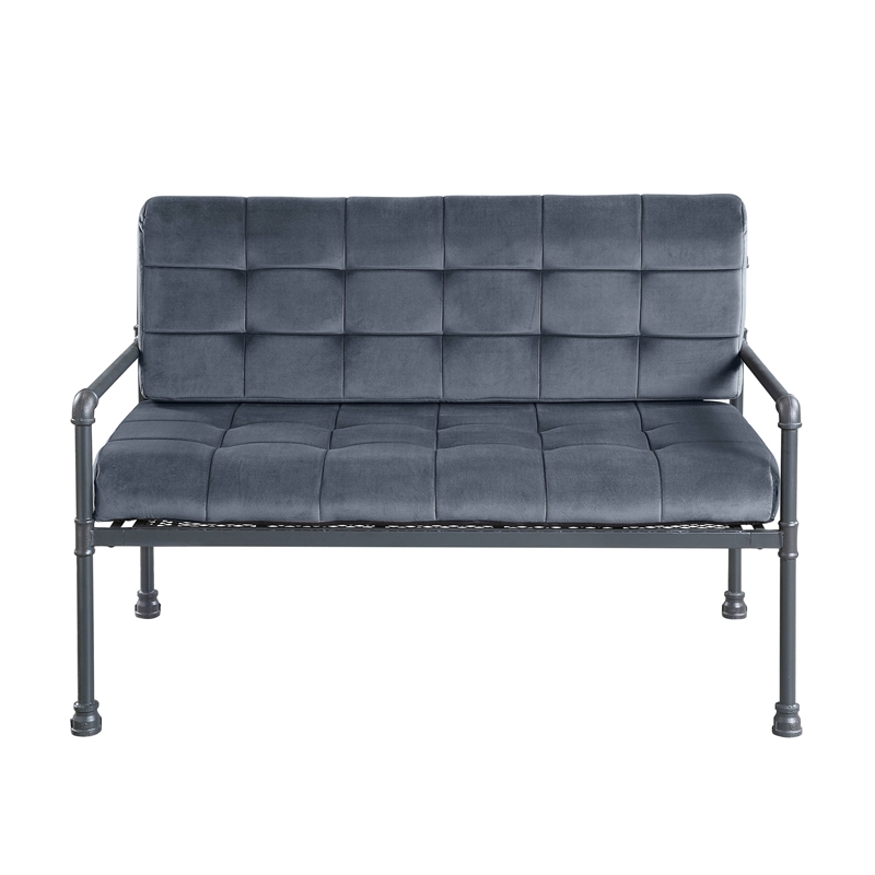 Bowery Hill Gray Velvet Loveseat with Metal Frame and Industrial Style
