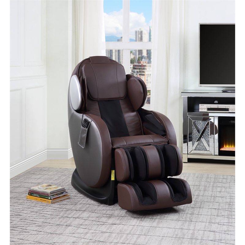 Bowery Hill Massage Chair in Chocolate Faux Leather with Zero Gravity Recline
