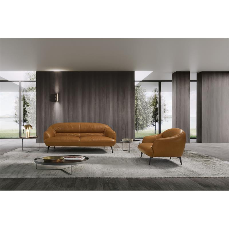 Bowery Hill Upholstery Chair with Sloped Arms in Cognac Brown Leather