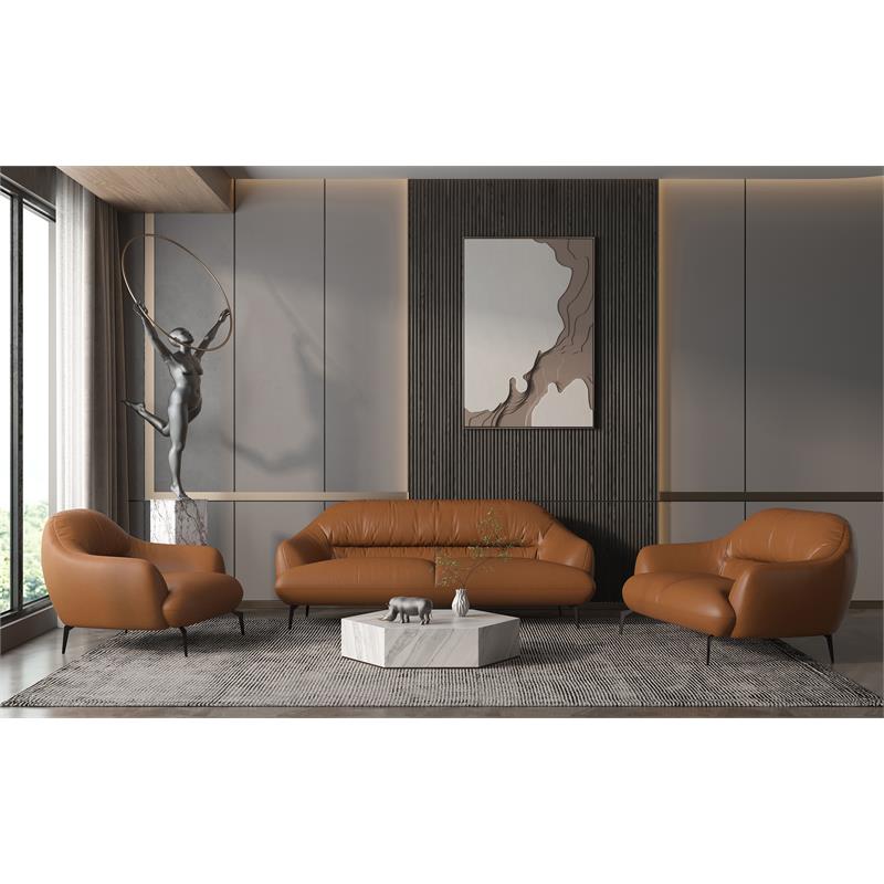 Bowery Hill Upholstery Chair with Sloped Arms in Cognac Brown Leather