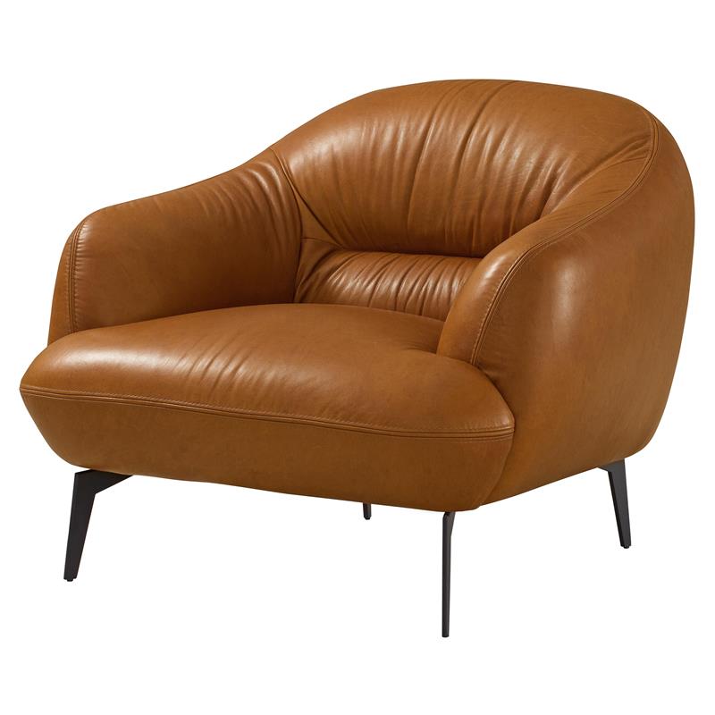 Bowery Hill Upholstery Chair with Sloped Arms in Cognac Brown Leather