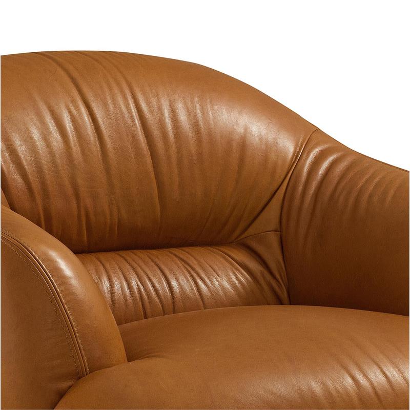Bowery Hill Upholstery Chair with Sloped Arms in Cognac Brown Leather