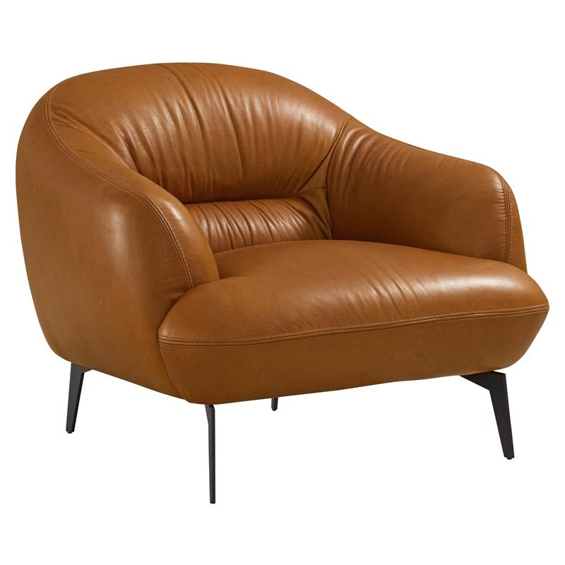 Bowery Hill Upholstery Chair with Sloped Arms in Cognac Brown Leather