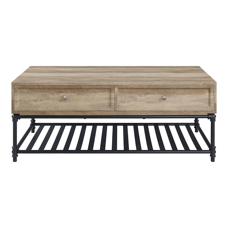 Bowery Hill Brantley 2-Drawer Wooden Coffee Table in Oak and Sandy Black