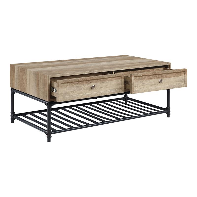 Bowery Hill Brantley 2-Drawer Wooden Coffee Table in Oak and Sandy Black