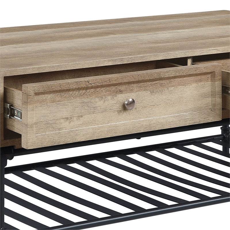 Bowery Hill Brantley 2-Drawer Wooden Coffee Table in Oak and Sandy Black