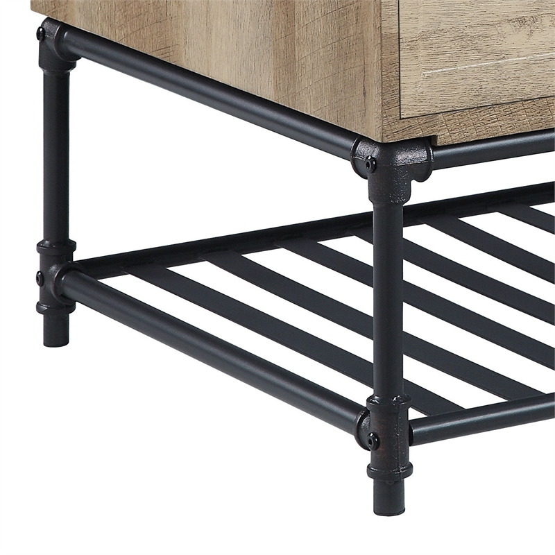 Bowery Hill Brantley 2-Drawer Wooden Coffee Table in Oak and Sandy Black