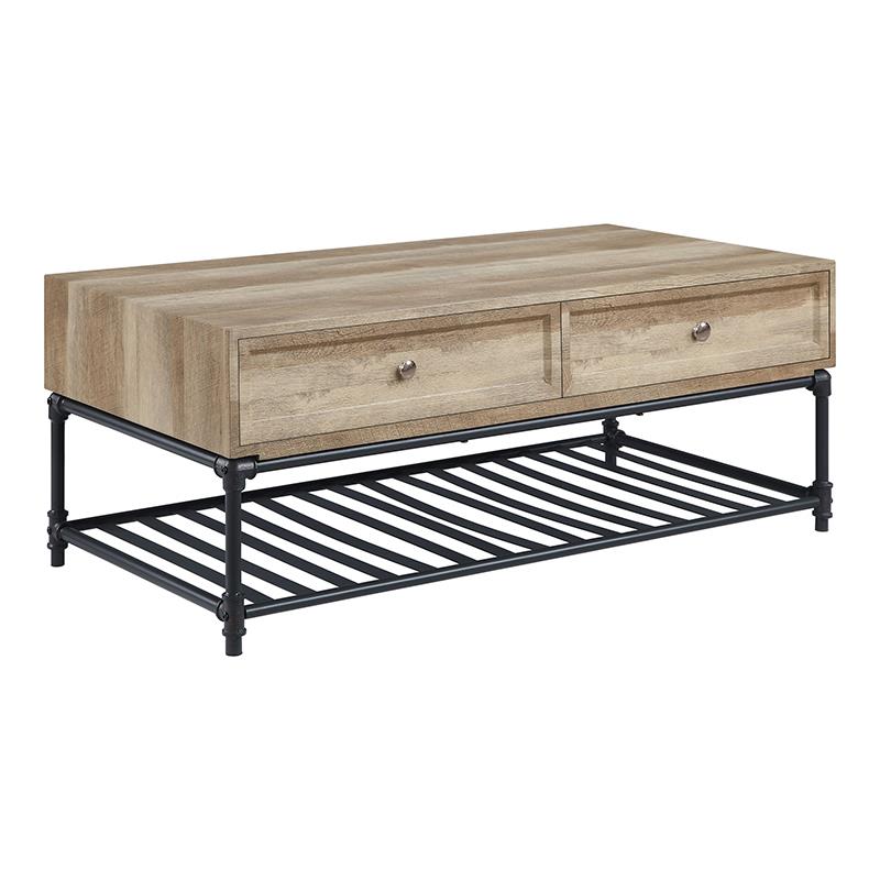 Bowery Hill Brantley 2-Drawer Wooden Coffee Table in Oak and Sandy Black