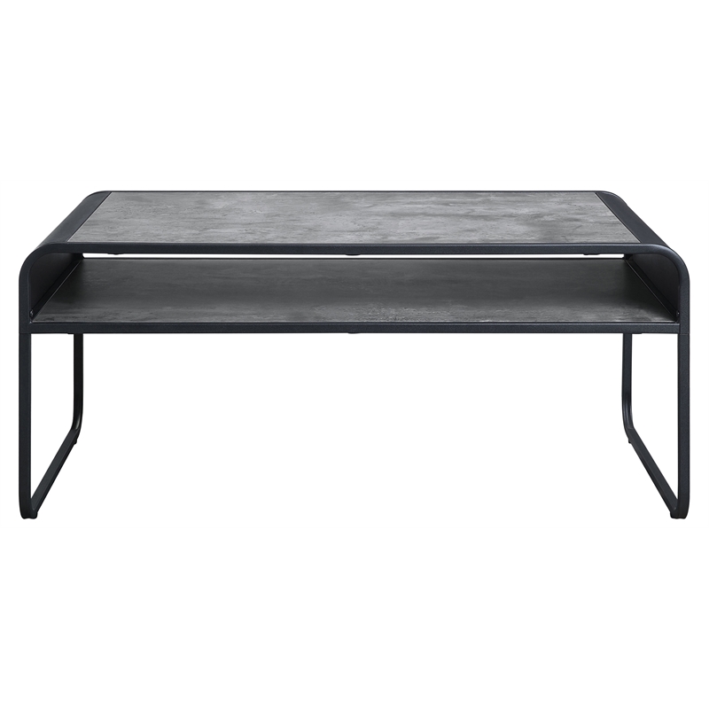 Bowery Hill Wooden Coffee Table in Concrete Gray and Black Metal Frame