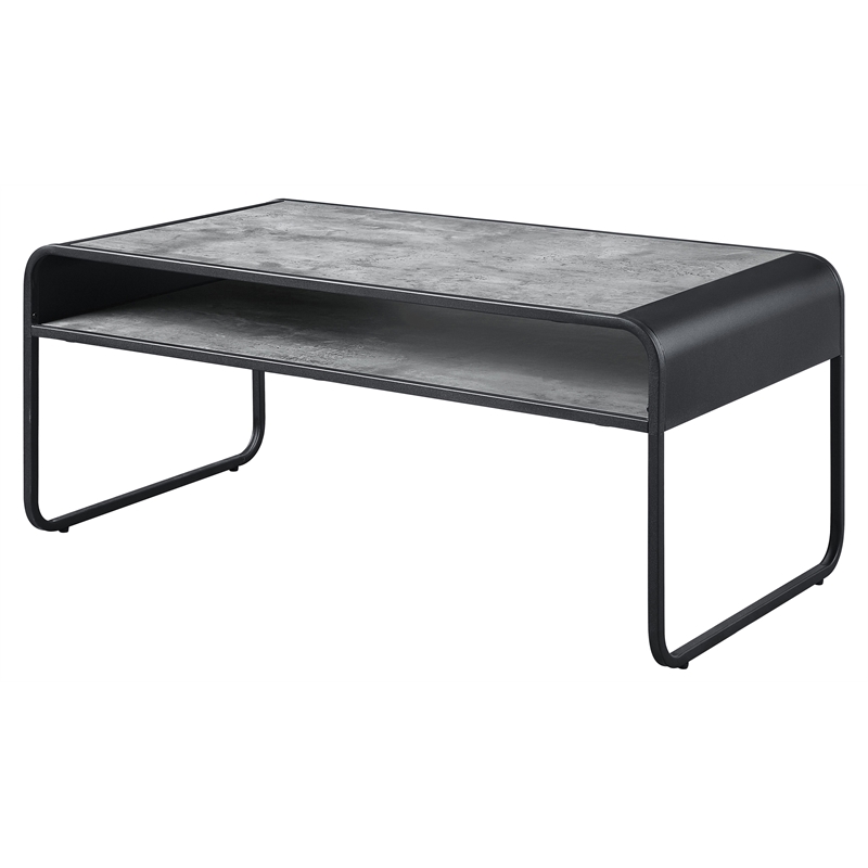 Bowery Hill Wooden Coffee Table in Concrete Gray and Black Metal Frame