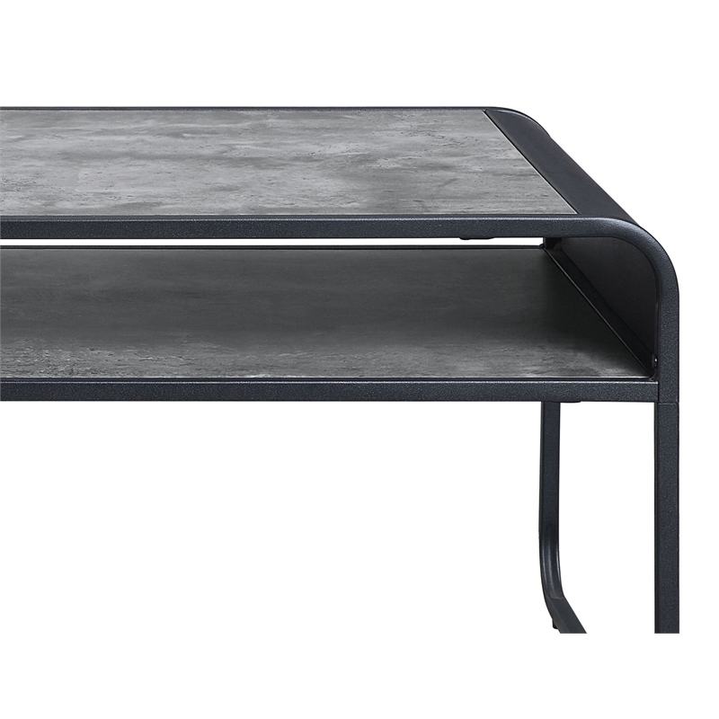 Bowery Hill Wooden Coffee Table in Concrete Gray and Black Metal Frame