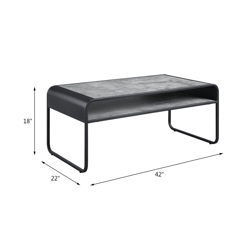 Bowery Hill Wooden Coffee Table in Concrete Gray and Black Metal Frame