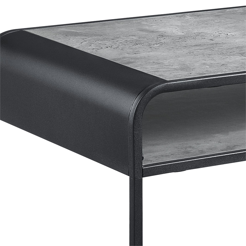 Bowery Hill Wooden Coffee Table in Concrete Gray and Black Metal Frame