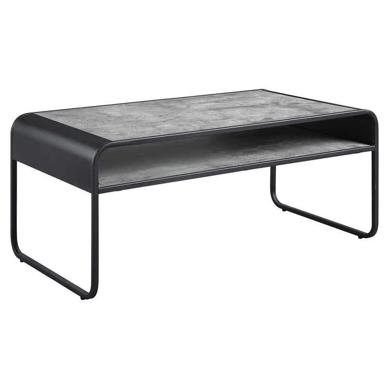 Bowery Hill Wooden Coffee Table in Concrete Gray and Black Metal Frame