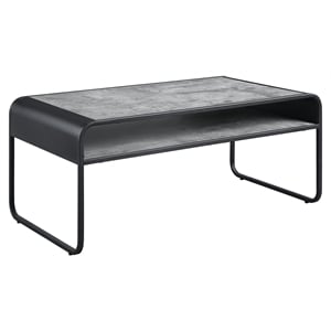 Bowery Hill Wooden Coffee Table in Concrete Gray and Black Metal Frame