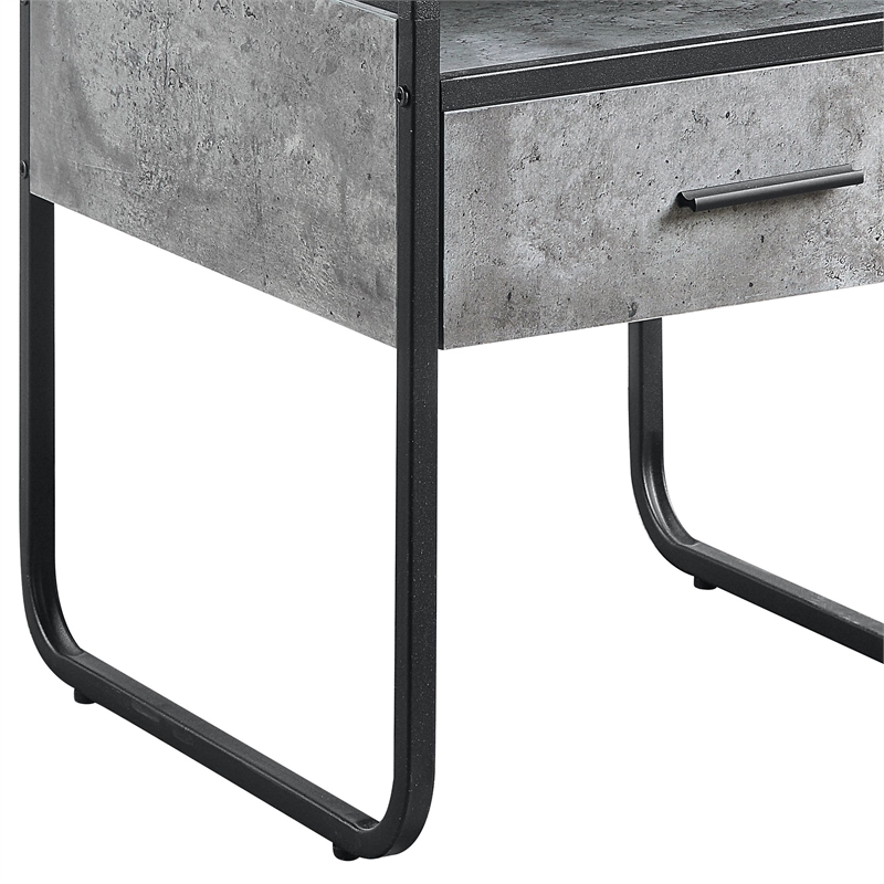 Bowery Hill Wooden End Table with Drawer Concrete Gray and Black Finish