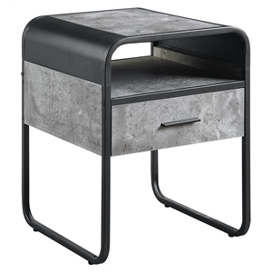 Bowery Hill Wooden End Table with Drawer Concrete Gray and Black Finish