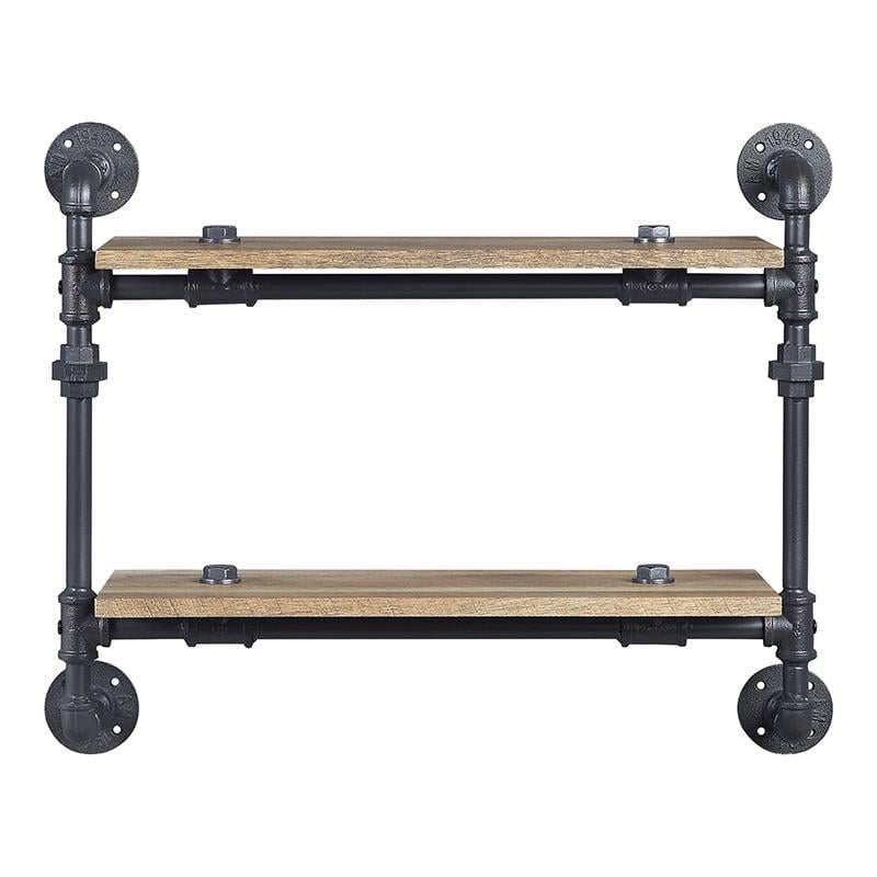 Bowery Hill Wall Rack with 2 Wooden Shelves Oak Sandy Black Industrial Style