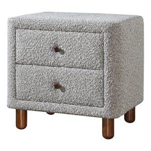 Bowery Hill Boucle Fabric Nightstand in Gray with 2 Drawers