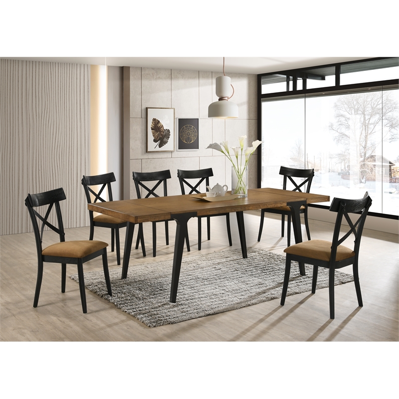 Bowery Hill Wooden Side Chairs with X-Back in Brown and Black (Set of 2)