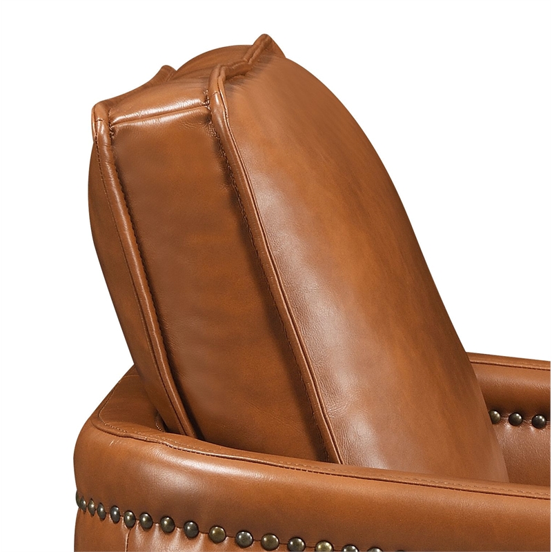 Bowery Hill Wooden Upholstered Accent Chair with Swivel and Leather Aire
