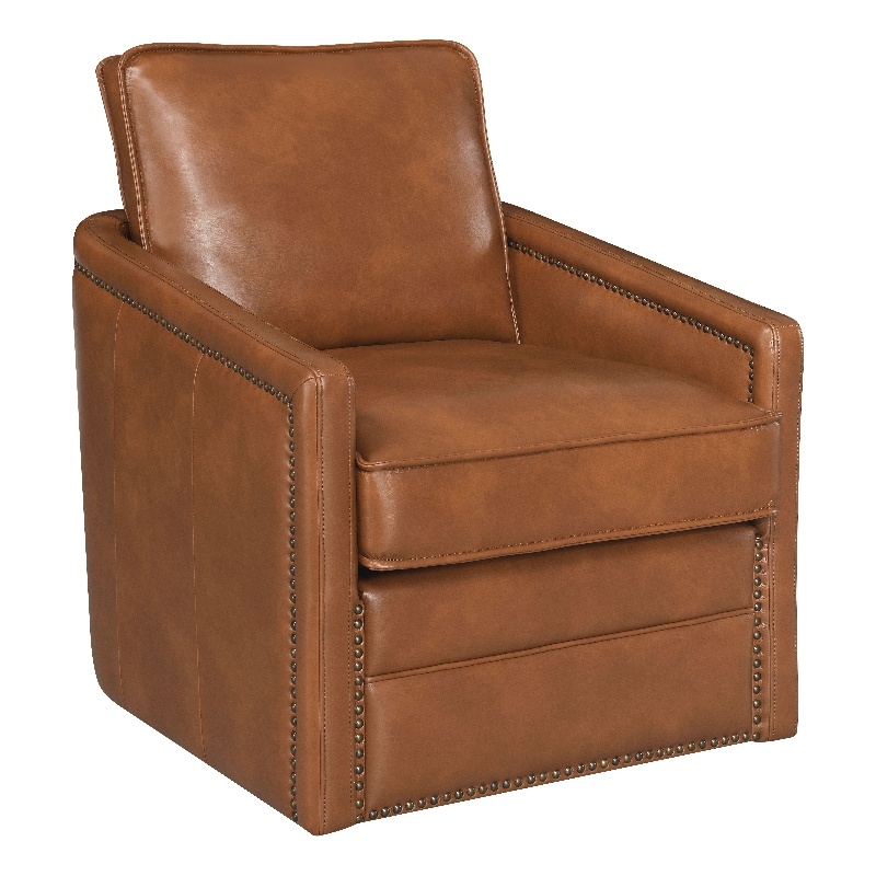 Bowery Hill Wooden Upholstered Accent Chair with Swivel and Leather Aire