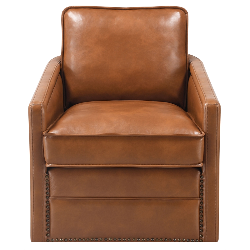 Bowery Hill Wooden Upholstered Accent Chair with Swivel and Leather Aire