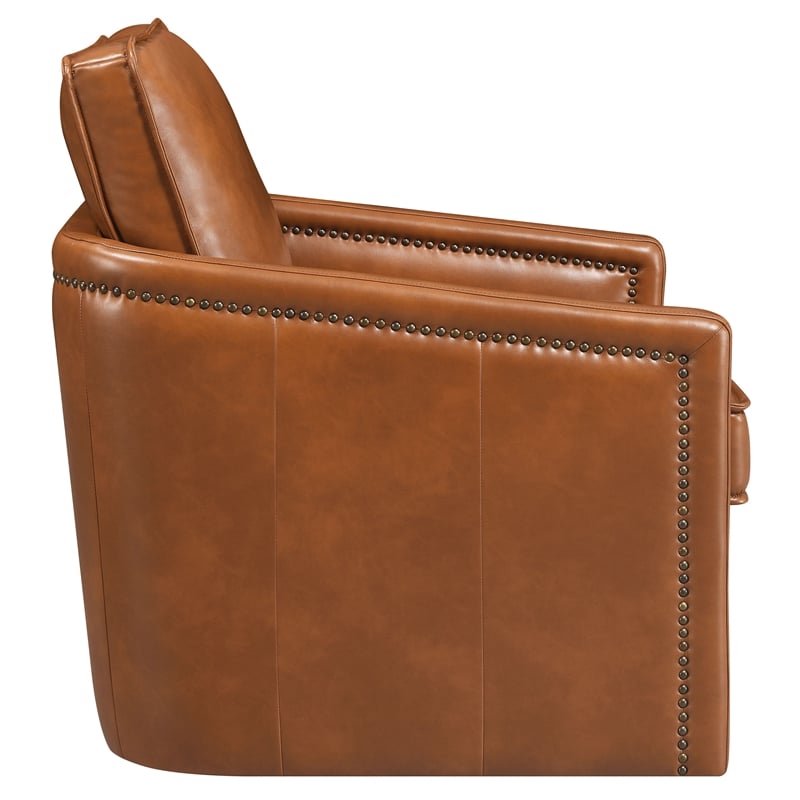 Bowery Hill Wooden Upholstered Accent Chair with Swivel and Leather Aire