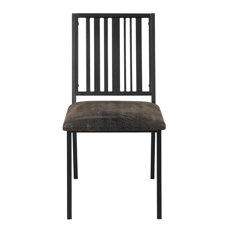 Bowery Hill Set of 2 Faux Leather Side Chairs in Brown and Black