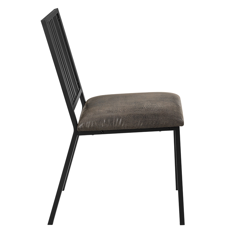 Bowery Hill Set of 2 Faux Leather Side Chairs in Brown and Black