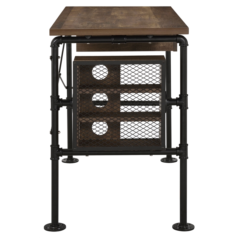 Bowery Hill Wood Writing Desk with Drawer in Weathered Oak and Black