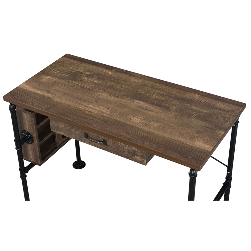 Bowery Hill Wood Writing Desk with Drawer in Weathered Oak and Black