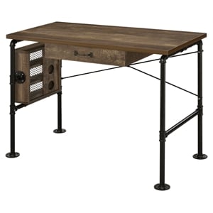 Bowery Hill Wood Writing Desk with Drawer in Weathered Oak and Black