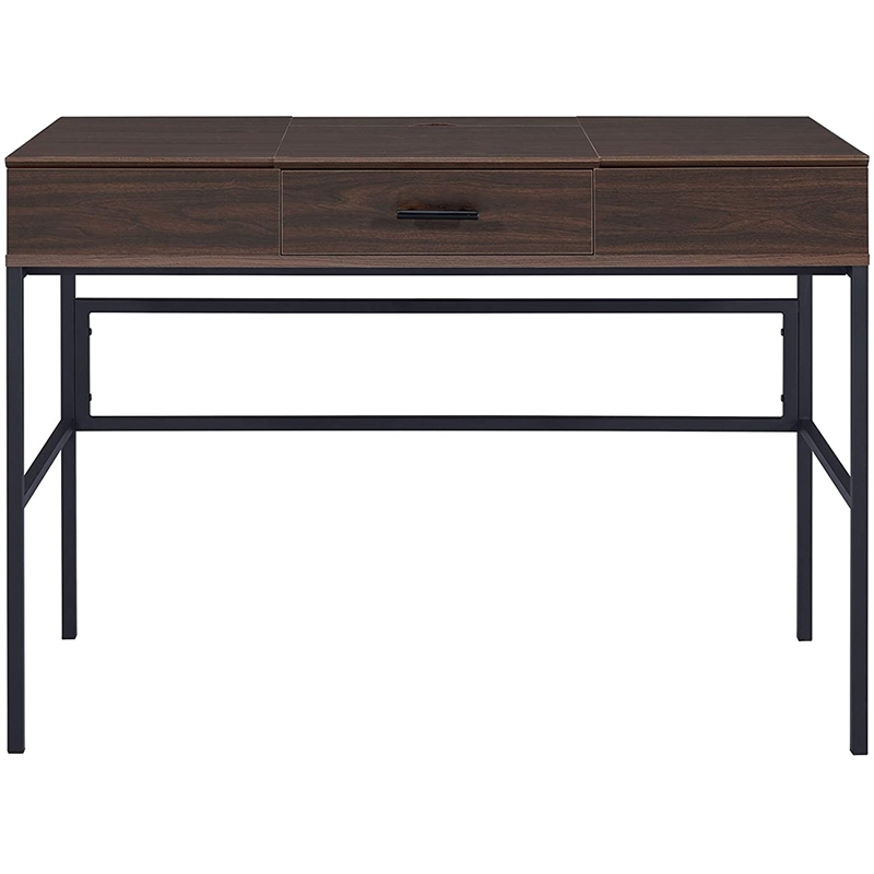 Bowery Hill Wooden Writing Desk with USB Port and Storage in Oak and Black