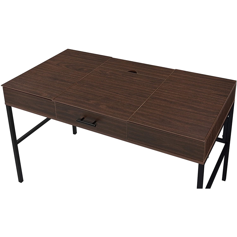 Bowery Hill Wooden Writing Desk with USB Port and Storage in Oak and Black