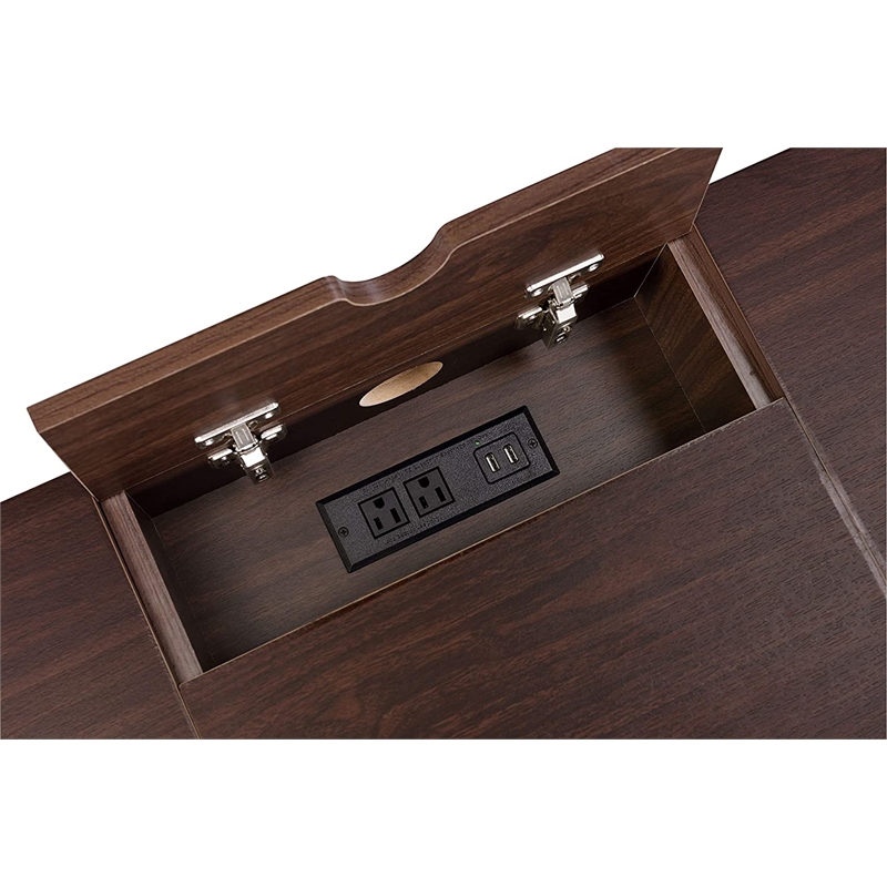 Bowery Hill Wooden Writing Desk with USB Port and Storage in Oak and Black