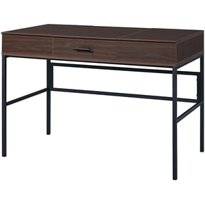 Bowery Hill Wooden Writing Desk with USB Port and Storage in Oak and Black
