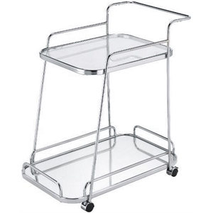 Bowery Hill 2-Tier Glass and Metal Serving Cart in Clear and Chrome