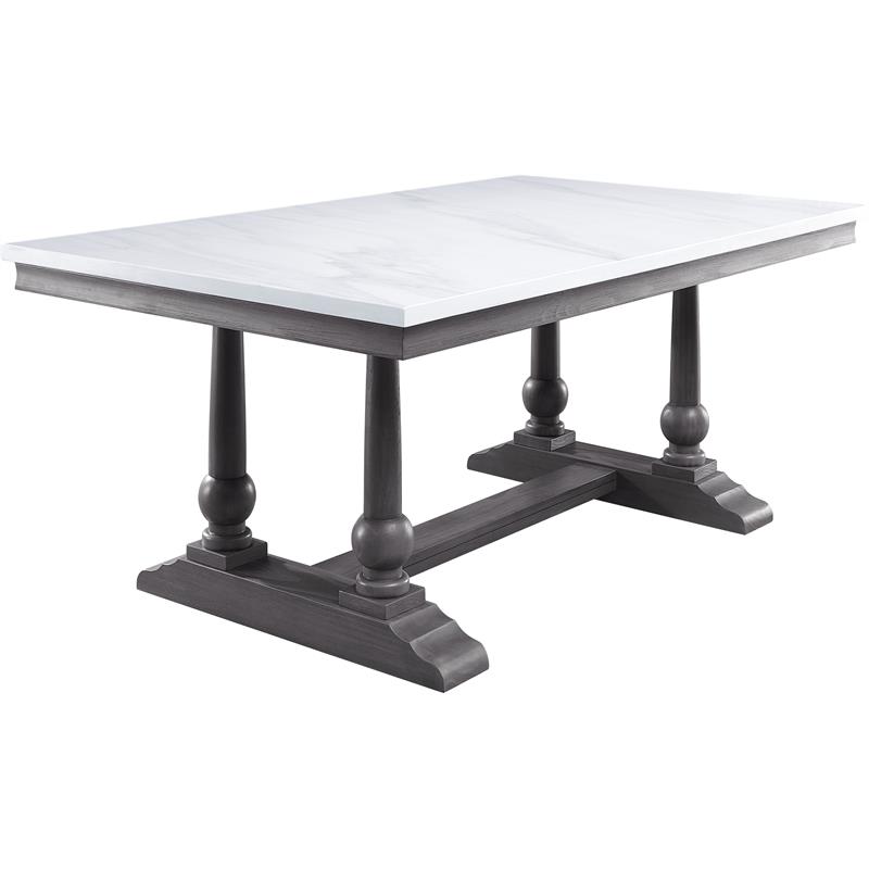 Bowery Hill Rectangular Marble Top Trestle Dining Table in White