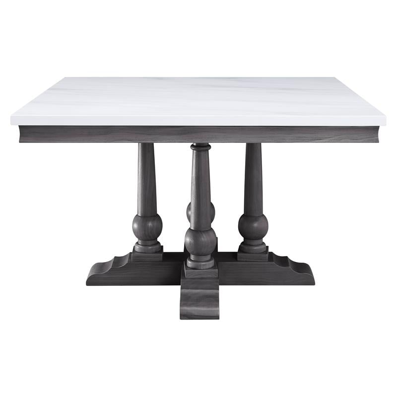 Bowery Hill Square Dining Table with Marble Top in White and Gray Oak