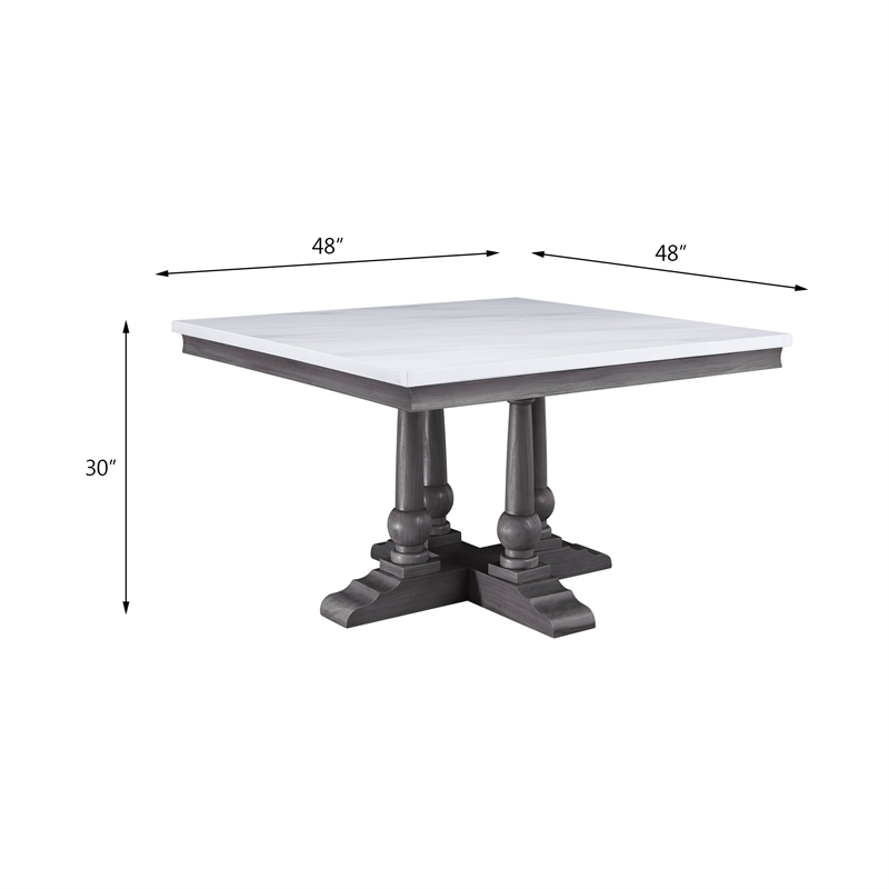 Bowery Hill Square Dining Table with Marble Top in White and Gray Oak