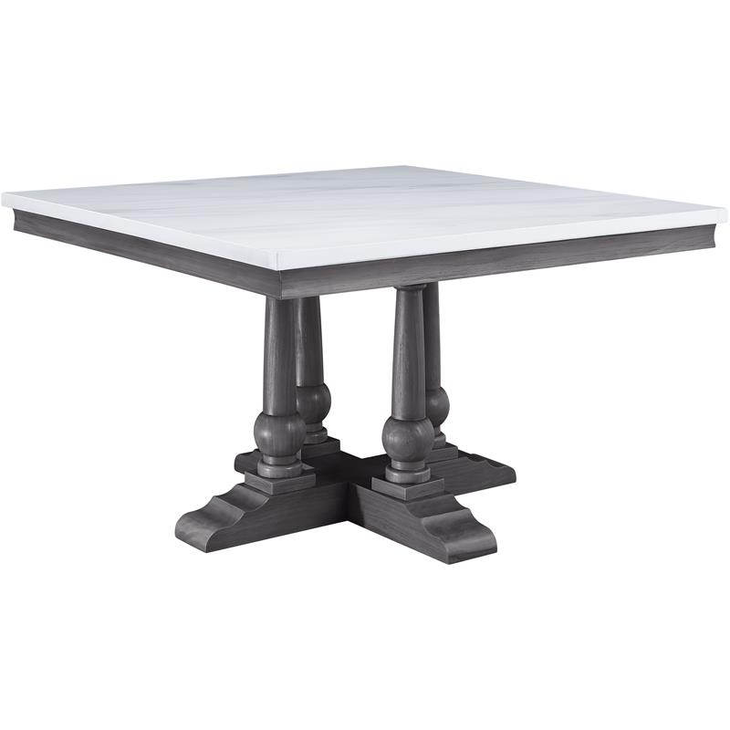 Bowery Hill Square Dining Table with Marble Top in White and Gray Oak