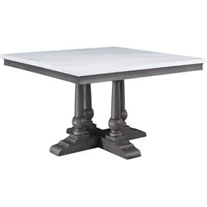 Bowery Hill Square Dining Table with Marble Top in White and Gray Oak